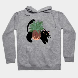 The Black Cat with its Plant | Cute Handmade Illustrations | By Atelier Serakara Hoodie